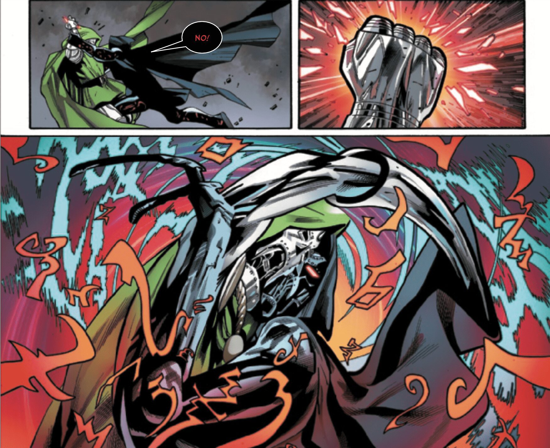 Doutor Destino se torna um Vingador ao dividir sua alma em duas partes em All-Out Avengers #2.
