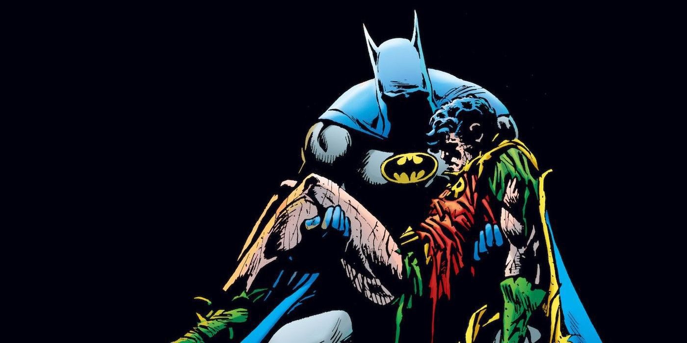 Batman segura Jason Todd como Robin em Death In The Family Storyline