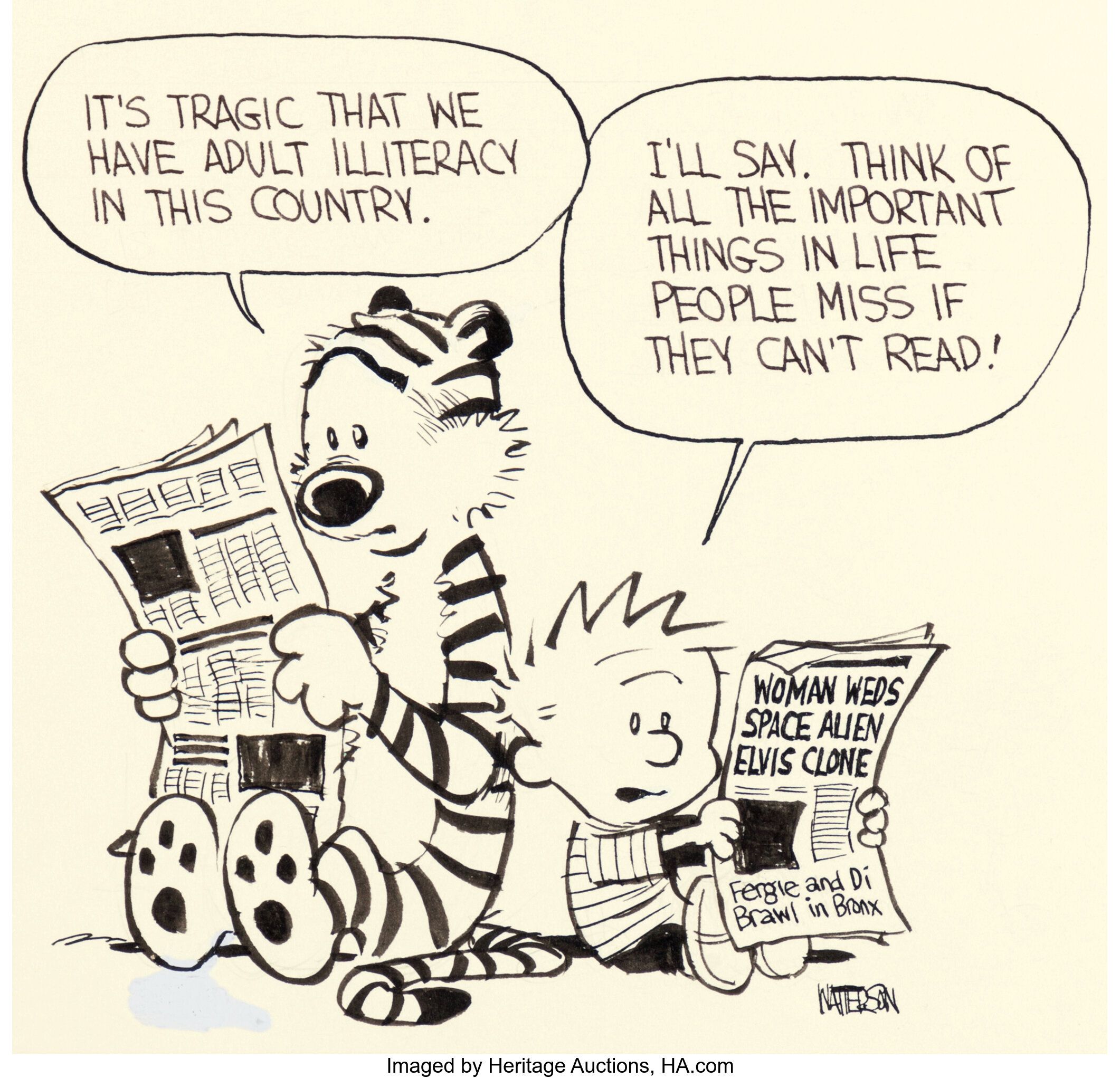 Bill Watterson – Ilustração de Calvin e Hobbes Arte Original (1988)_Heritage_Auctions