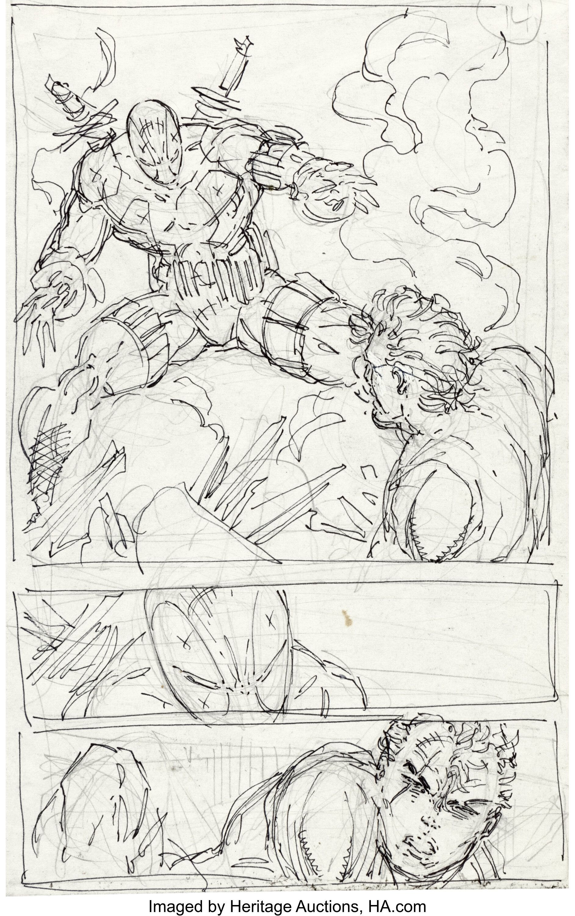 Rob Liefeld Os Novos Mutantes 98 História Página 14 Primeira Aparição de Deadpool Arte Original Preliminar_Heritage_Leilões