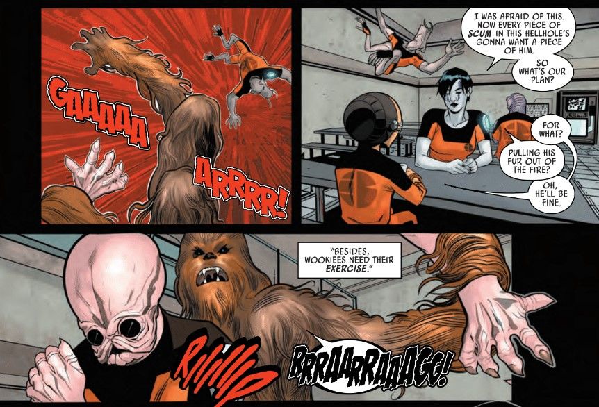 Star Wars Han Solo e Chewbacca arrancando armas de presos