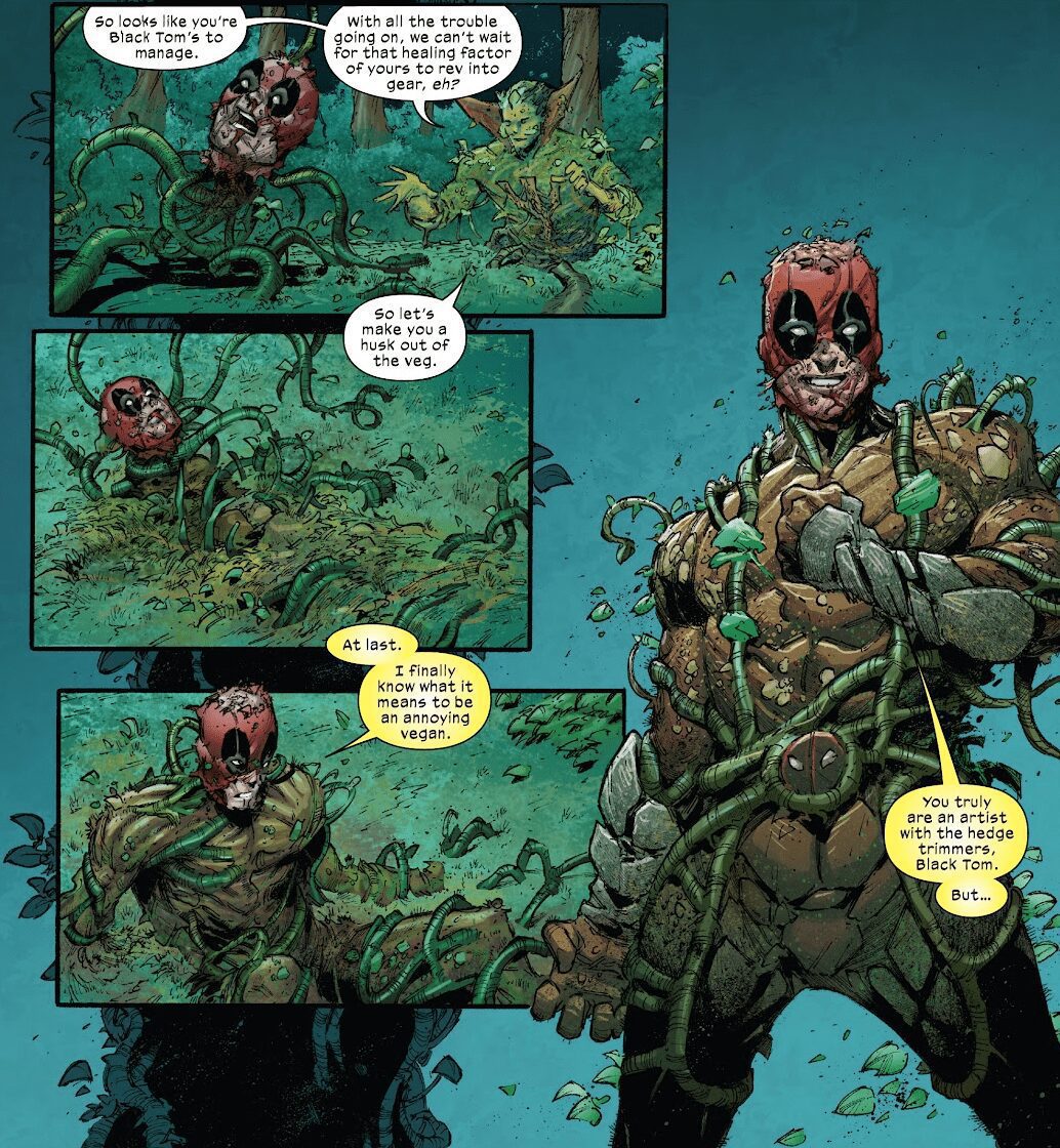 Deadpool recebe um novo corpo feito de vegetação Krakoan em Marvel's X-Force #32.