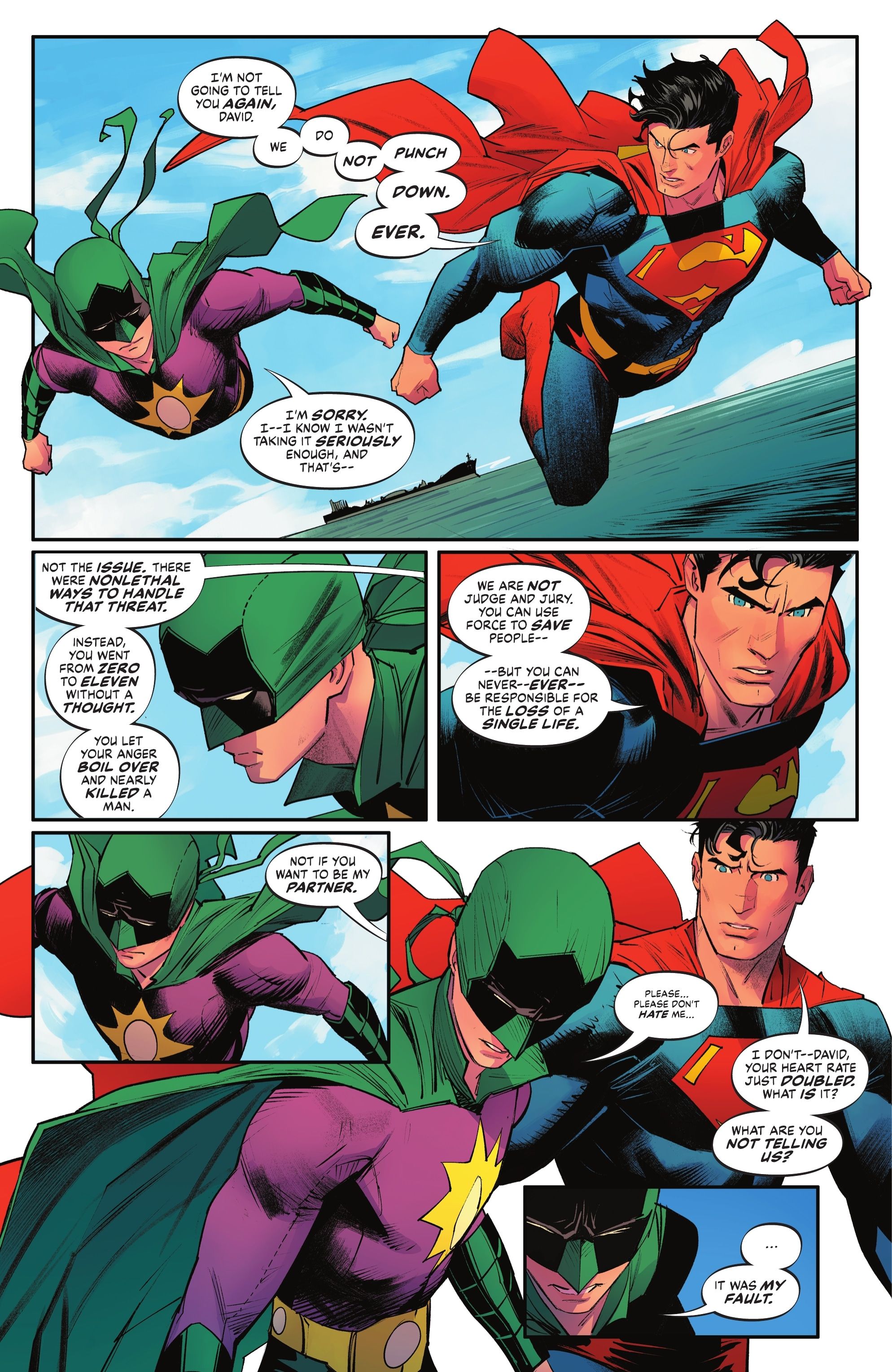 Superman adverte Boy Thunder para conter seus poderes