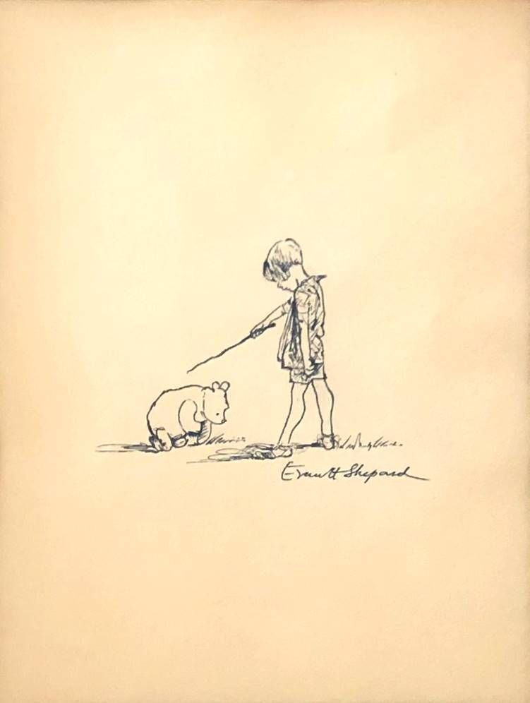 Ilustração original de Winnie the Pooh e Christopher Robin por Ernest Shephard