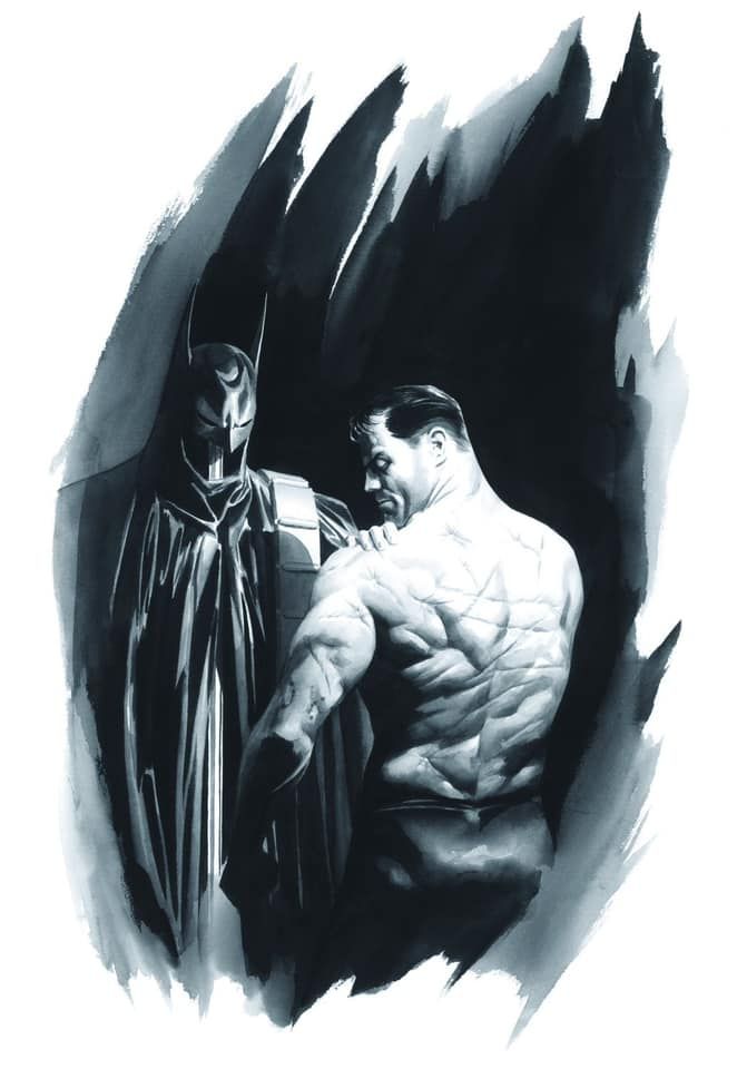 Pintura de Alex Ross mostrando as cicatrizes de Batman