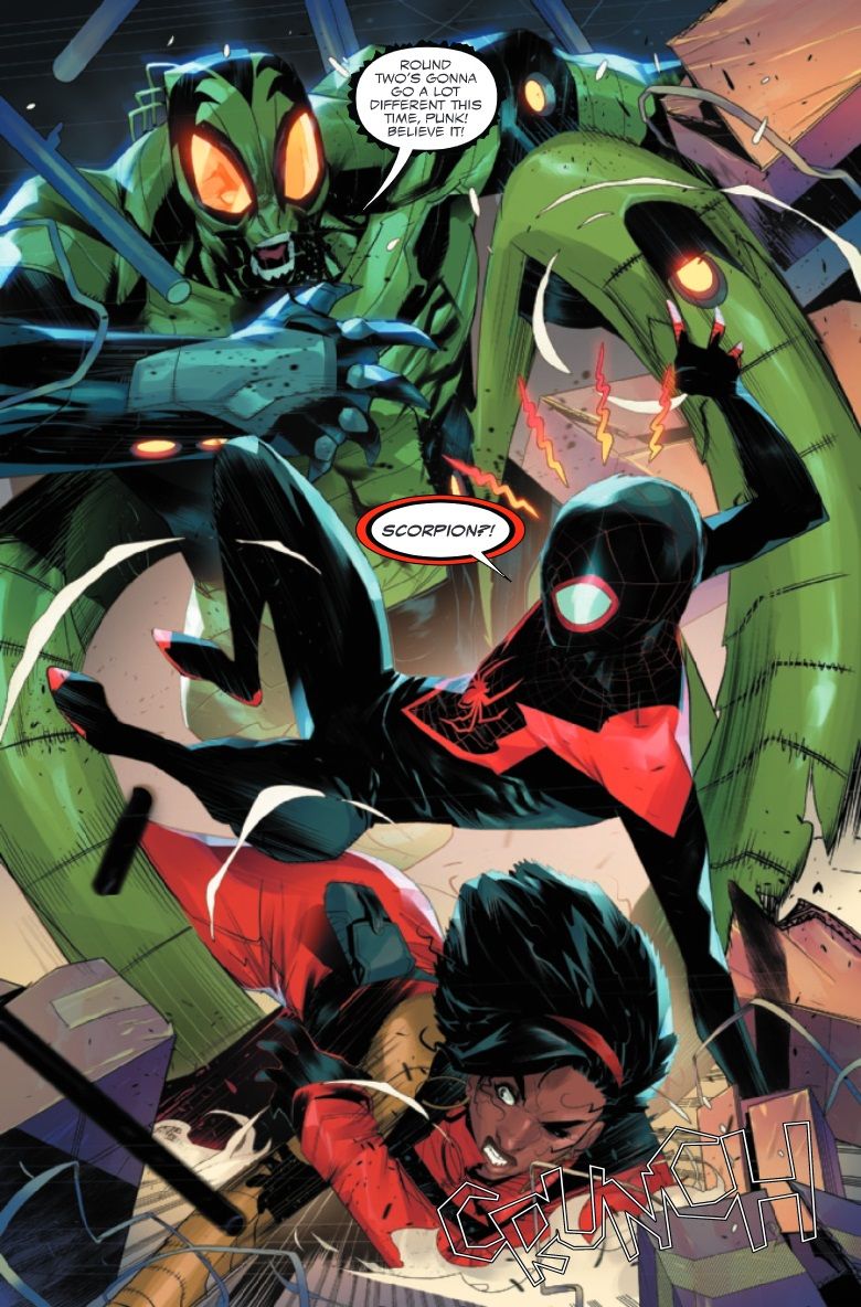 Um Escorpião atualizado luta contra o Homem-Aranha e Misty Knight
