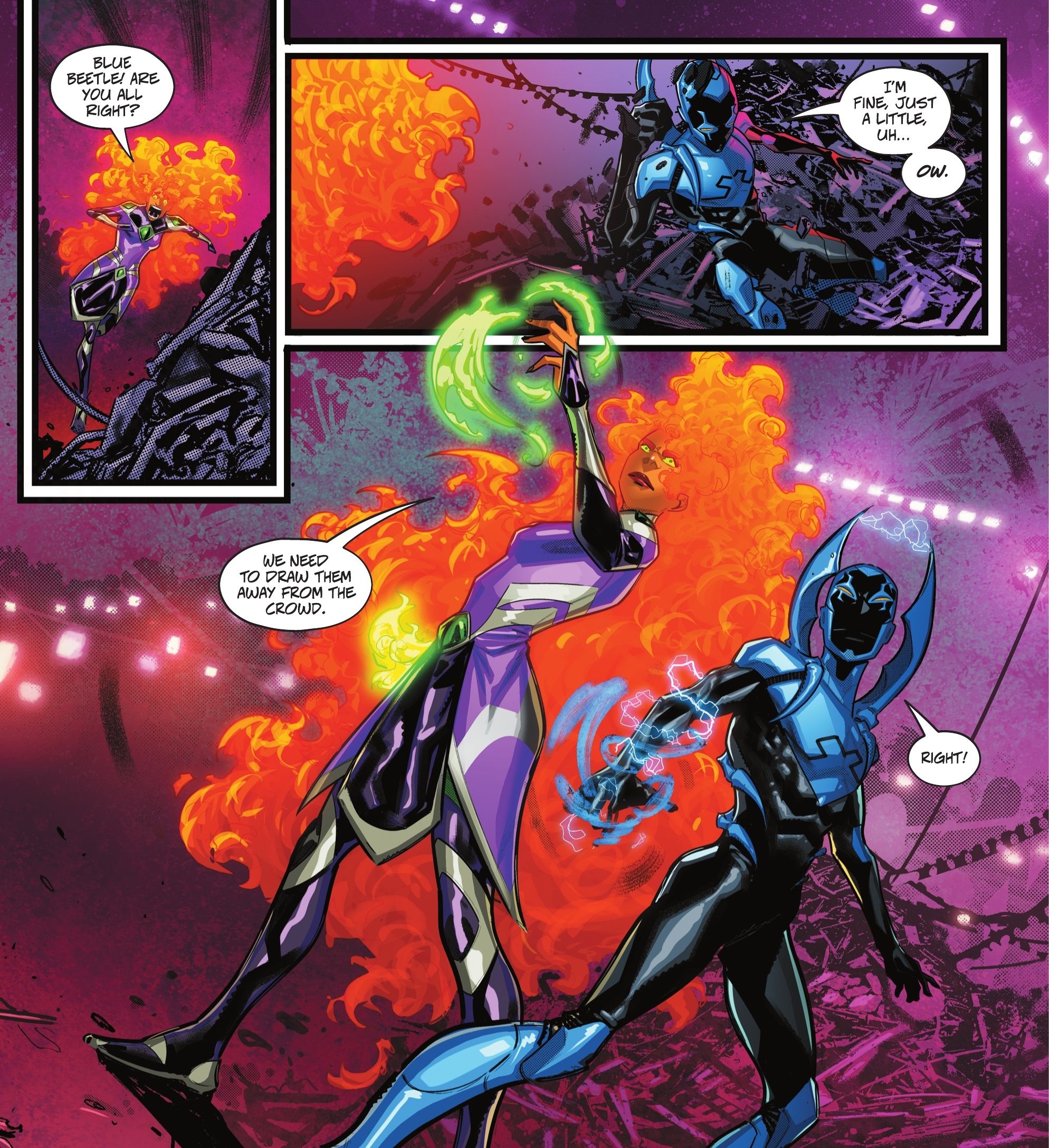 Starfire e Blue Beetle se preparam para lutar juntos