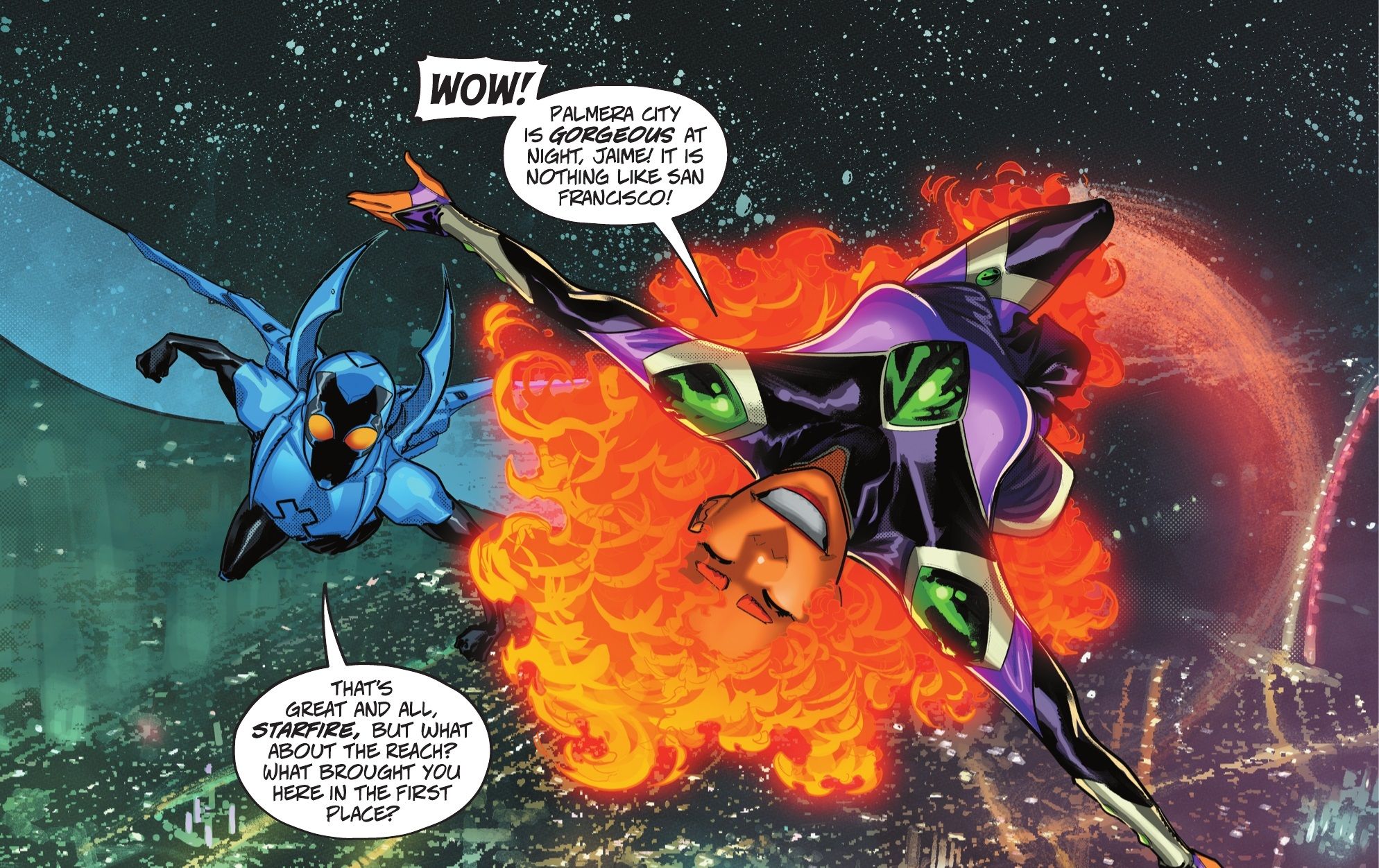 Starfire voa ao lado de Blue Beetle