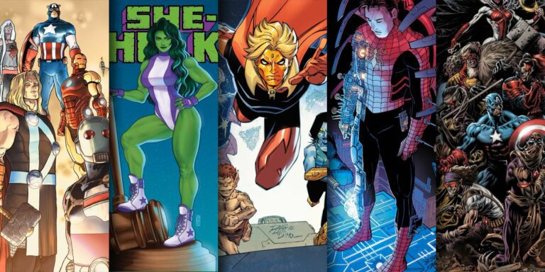 Cover artwork for Marvel's new comics out April 19, 2023 features Captain America, Spider-Man, She-Hulk and more.