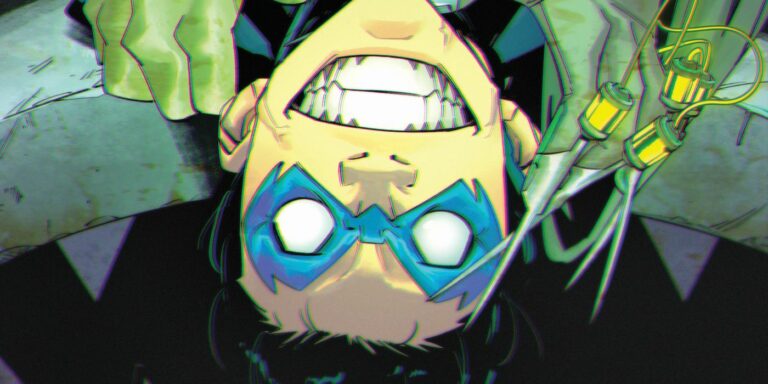 Nightwing delivers a creepy smile as he's about to murder someone he loves in DC's Knight Terrors.