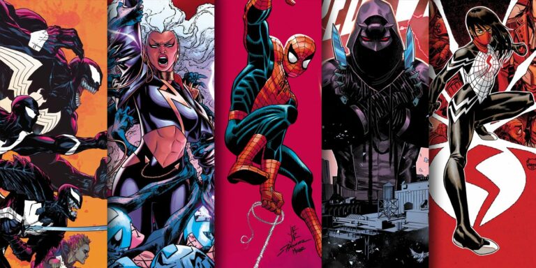 Cover art for new Marvel comics out May 10, 2023 features Venom, Spider-Man, Storm, Silk, Daredevil and more.