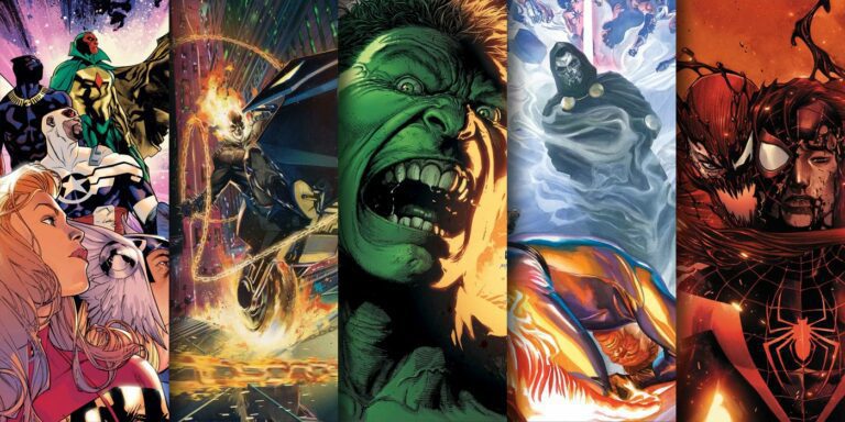 Cover art for new Marvel comics out May 17, 2023 features the Avengers, Ghost Rider, Hulk, Fantastic Four and more.