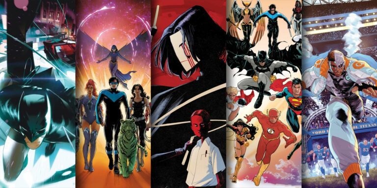 Cover art for new DC comics out May 16, 2023 features, Batman, the Titans, the Vigil, Cyborg and more.