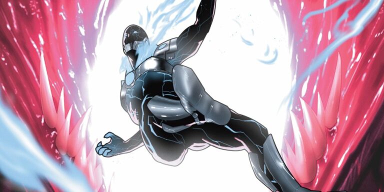 zordon's former body, now known as Vessel, falling into the open maw of Dark Specter