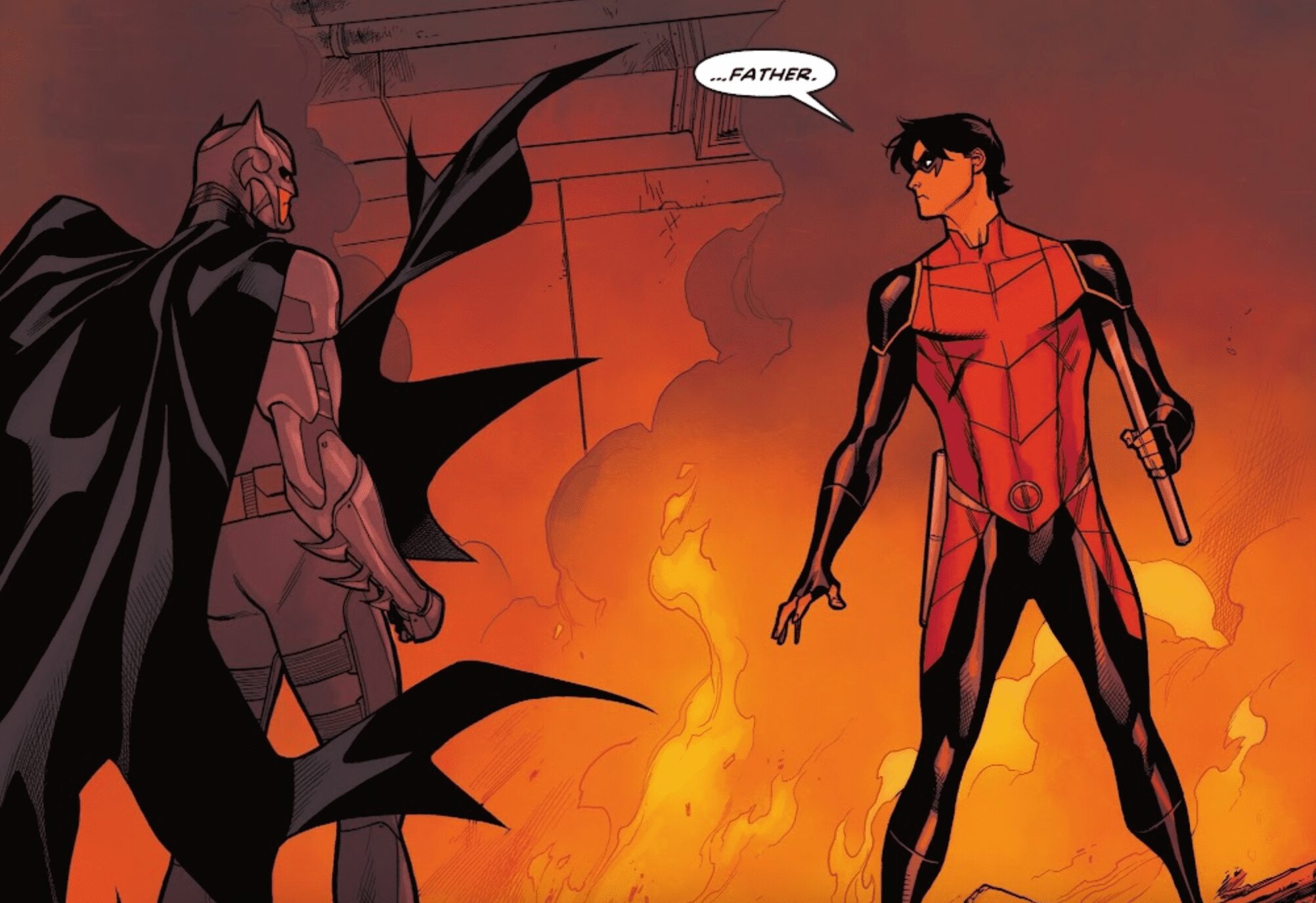 DC's Injustice Batman retorna à continuidade e é espancado por seu filho, Damian Wayne/Nightwing.