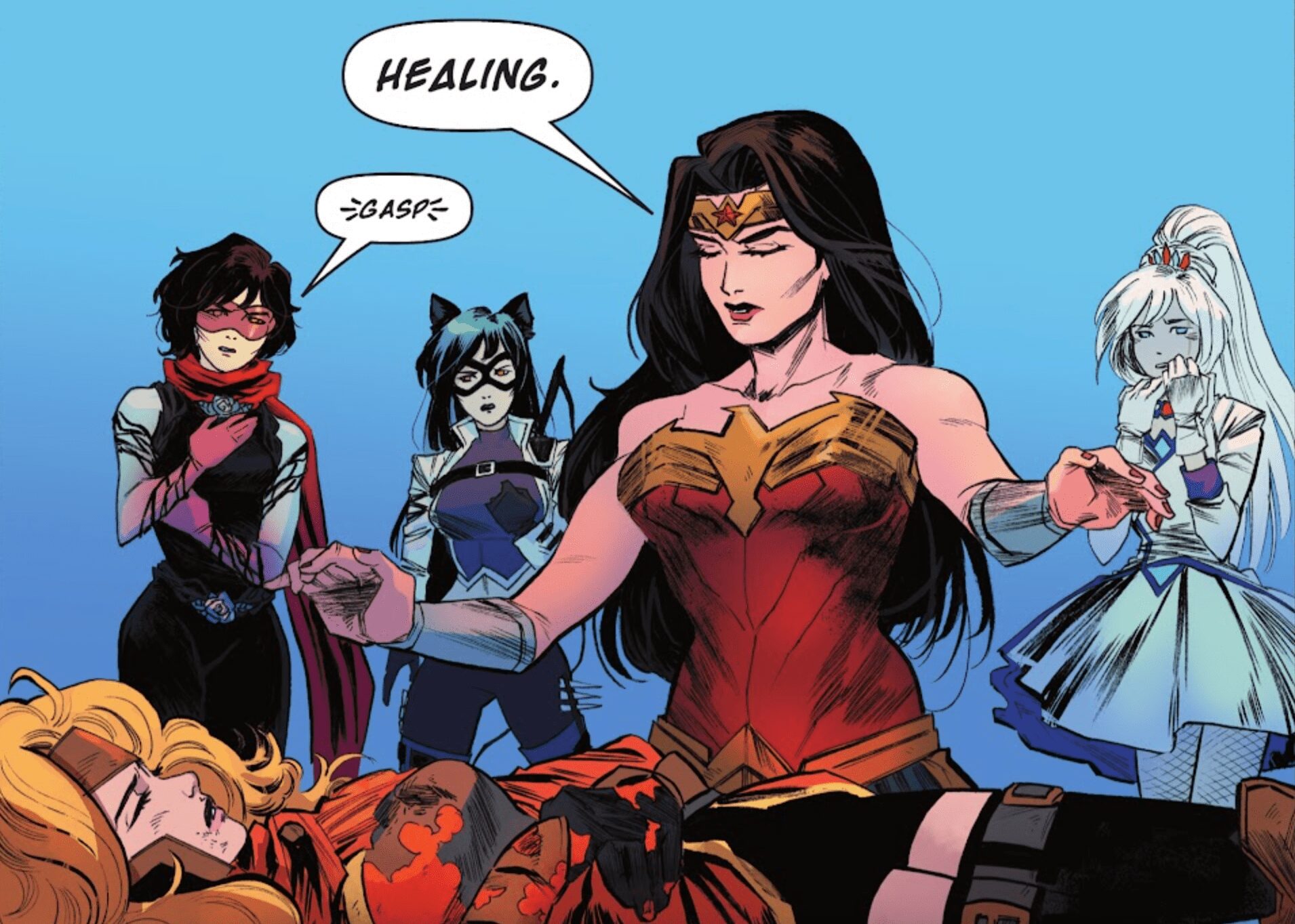 A Mulher Maravilha revela que seu novo superpoder RWBY é curador ao trazer Yang de volta à vida.