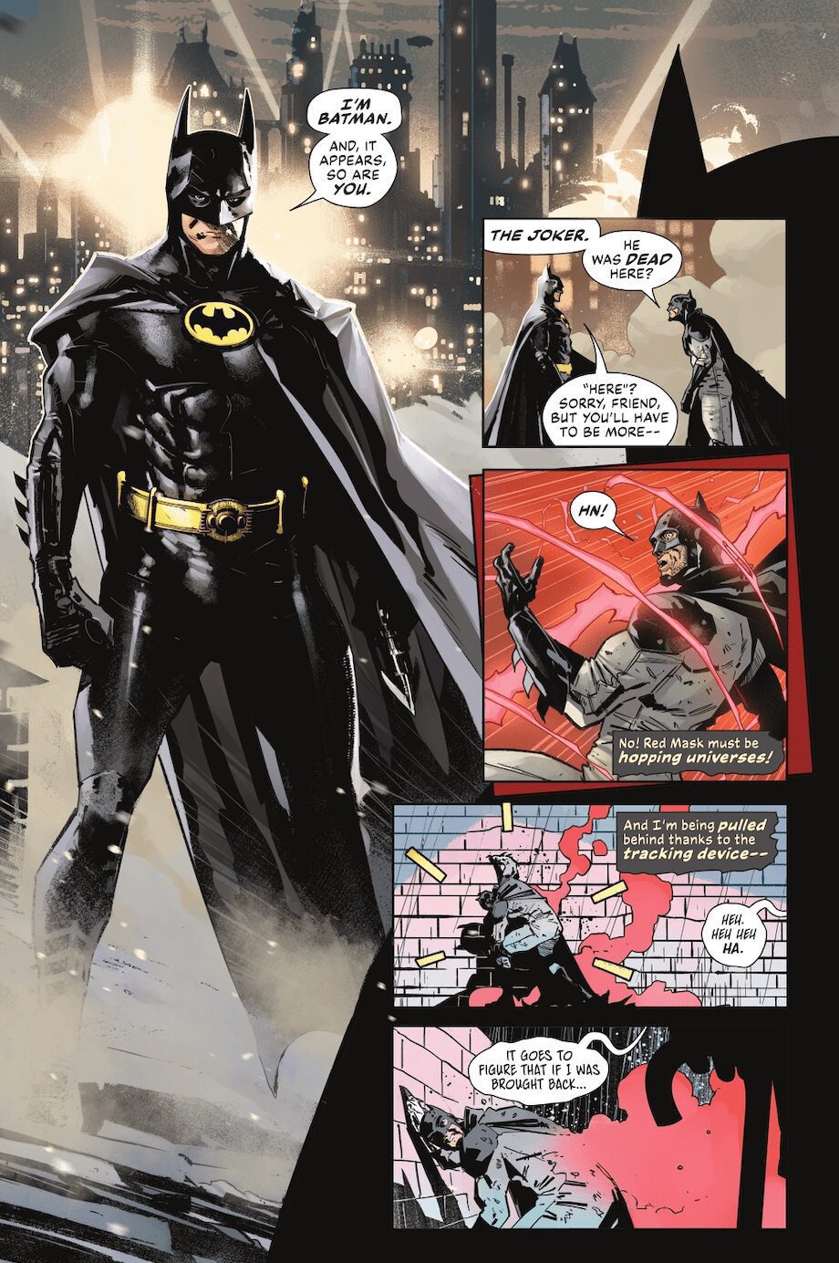 Bruce Wayne conhece o Batman de 89 de Michael Keaton em Batman #900 da DC