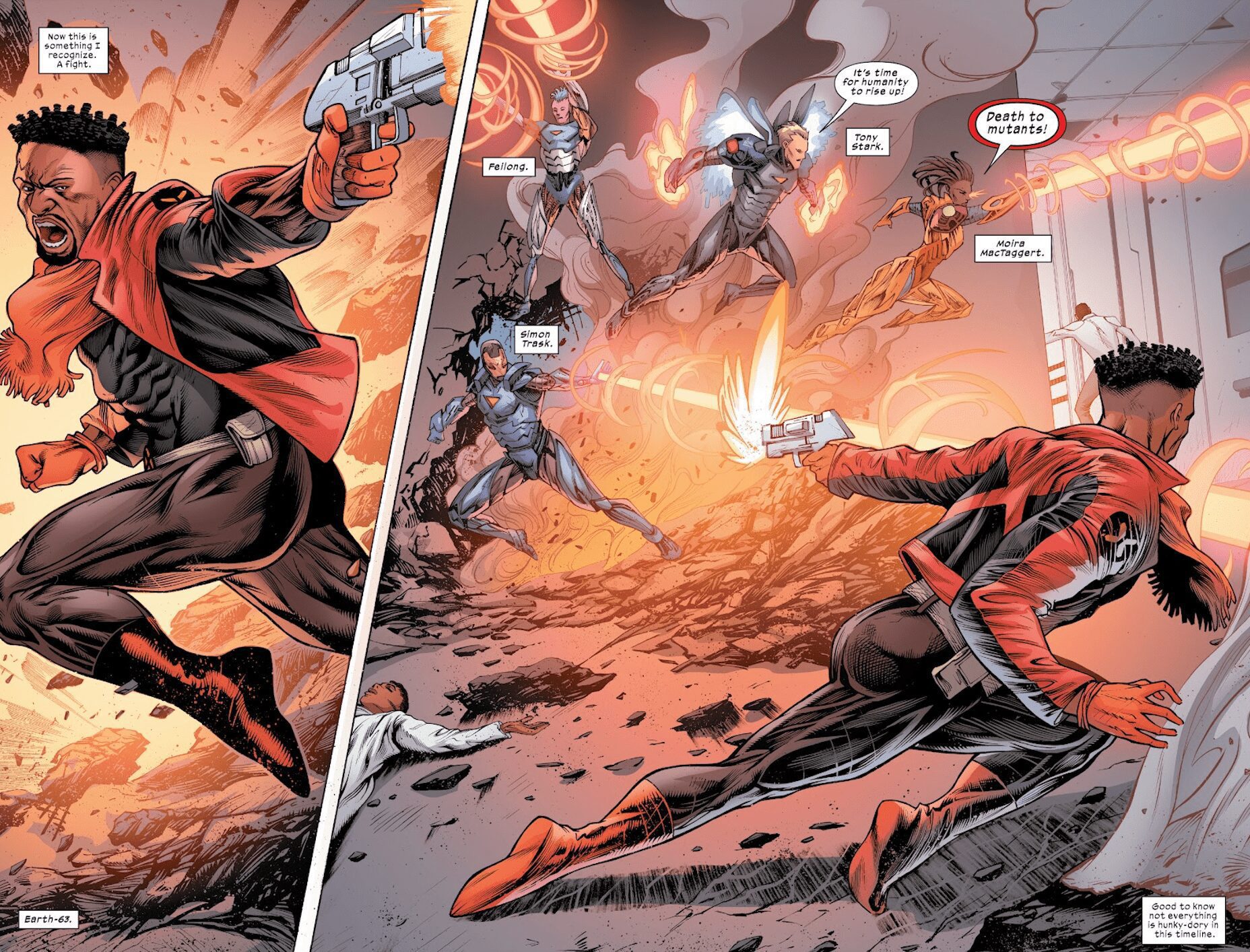O novo Homem de Ferro maligno da Marvel, que quer matar todos os mutantes, faz uma pose ameaçadora.