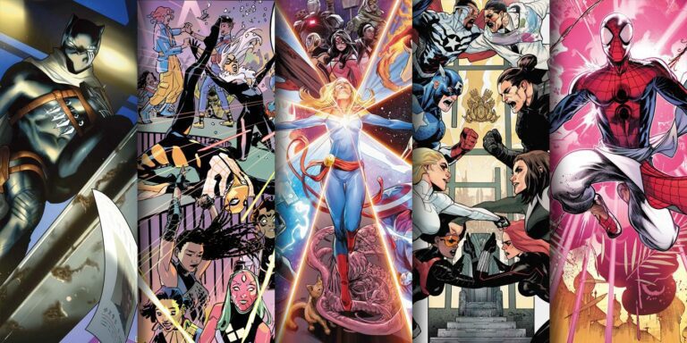 Cover art for new Marvel comics out June 14, 2023 features Black Panther, Captain Marvel, Spider-Man India and more.