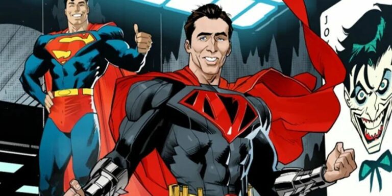Dan Mora's cover of Batman/Superman: World's Finest #19 featuring Nic Cage.