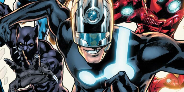 The Maker, AKA Reed Richards from Marvel's Ultimate Universe, leaps in front of the Illuminati.