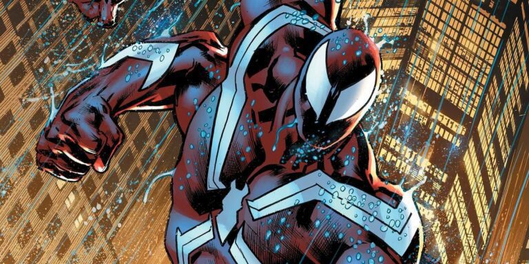 King in Black Eddie Brock sports a red symbiote look and four arms on the cover of Venom #21 (2023).