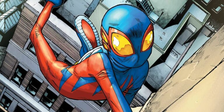 Bailey Briggs, aka Spider-Boy, swinging through New York City.