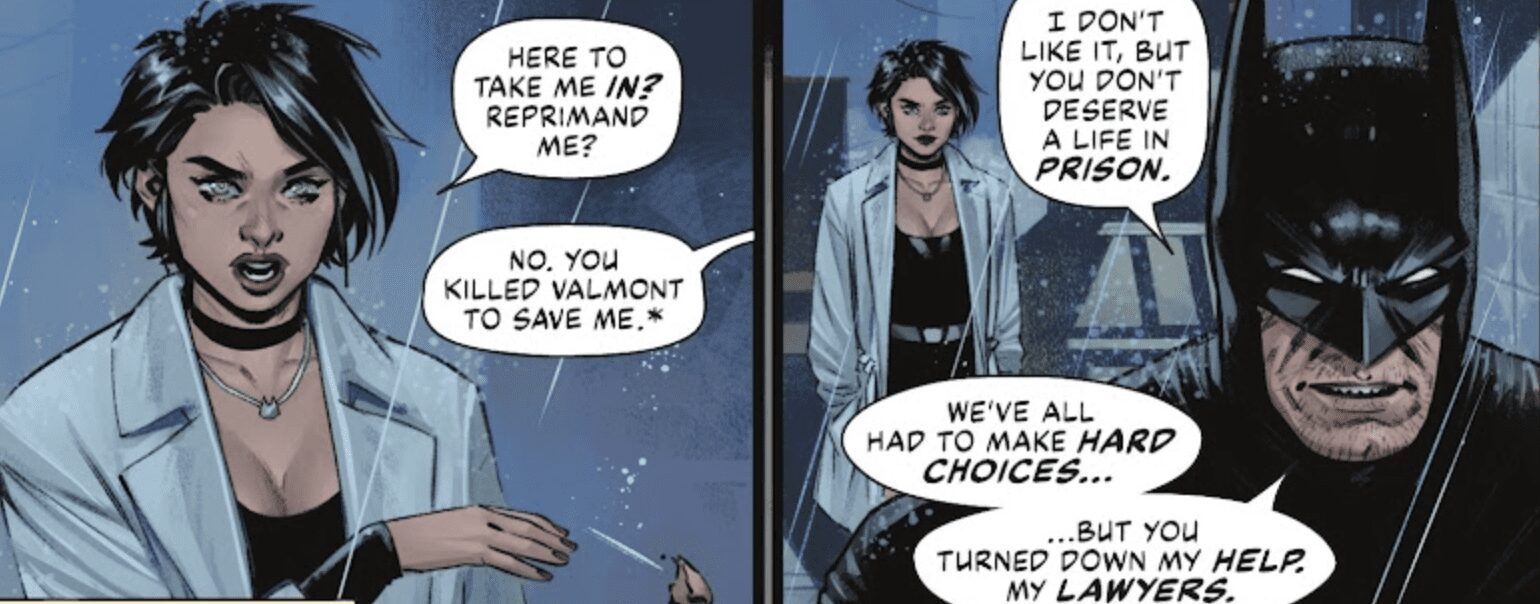 Bruce Wayne e Selina Kyle têm uma conversa tensa em Batman #136 da DC.