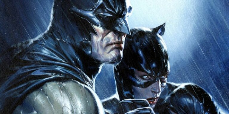 Batman clashing with Catwoman